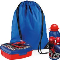 Marvel Spiderman lunchbox set voor kinderen - 3-delig - blauw - incl. gymtas/schooltas - thumbnail