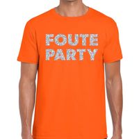 Foute party zilveren glitter tekst t-shirt oranje heren