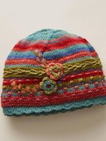 Red Casual Floral Knitted Hat - thumbnail
