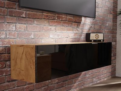Tv-meubel KINGSTON 1 klapdeur 140 cm gouden eik/hoogglans zwart