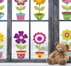 Raamsticker kinderkamer bloemen in pot