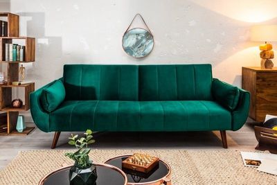 Retro slaapbank DIVANI 220cm smaragdgroen fluweel 3-zitsbank met bedfunctie - 40089