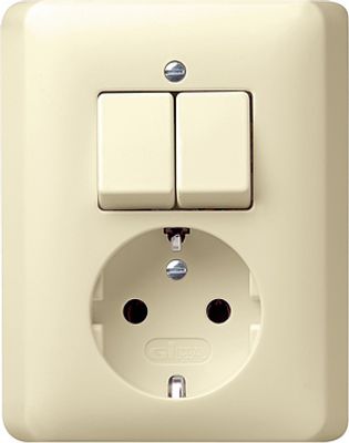 Gira combinatie serieschakelaar en wandcontactdoos met randaarde creme glanzend 017501