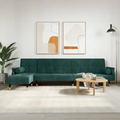 Slaapbank L-vormig 271x140x70 cm fluweel donkergroen