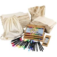 Creativ Company Groepsset rugzakken en tassen met stiften, afm 27,5x30 cm, diverse kleuren, 1 set