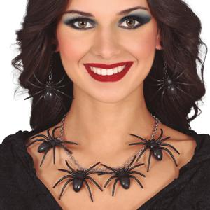 Spinnen sieraden set - ketting en oorbellen - zwart - dames - kunststof - Halloween