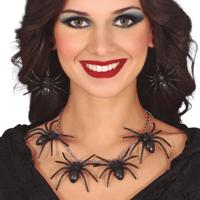 Spinnen sieraden set - ketting en oorbellen - zwart - dames - kunststof - Halloween - thumbnail