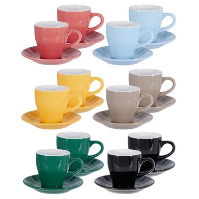 Excellent Houseware Koffie kopjes met schotel - set van 12x - kleurenmix - 240 ml - koffiekopjes