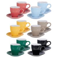 Excellent Houseware Koffie kopjes met schotel - set van 12x - kleurenmix - 240 ml - koffiekopjes