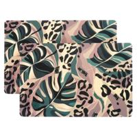 Unique Living Placemat Jungle - 4x - Monstera bladeren - 44 x 28 cm - tafeldecoratie
