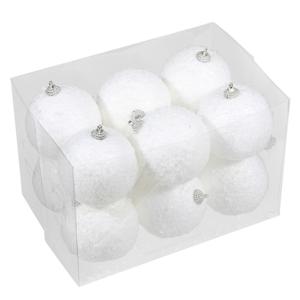 Bellatio decorations Kerstballen - 12 st - sneeuw effect - wit - 8 cm