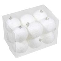 Bellatio decorations Kerstballen - 12 st - sneeuw effect - wit - 8 cm