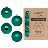 Kerstballen - 12x stuks - donkergroen - glas - 8 cm - thumbnail