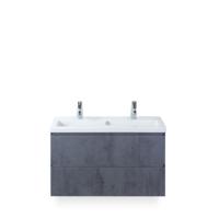 Vogue Badmeubelset 100 cm - Greeplijst in kleur - Beton Antraciet - Keramische Wastafel Wit 2 kraangaten