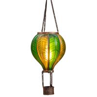 Solar luchtballon lantaarn - groen - hangend - 20 led lampjes - vlam effect - 14 x 45 cm