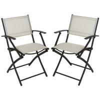 Klapstoel - 2x - beige - opklapbaar - 46 x 52 x 85 cm - staal/polyester - campingstoel/tuinstoel