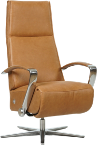 Cognac leren industriële relaxfauteuil Idol - met stervoet chroom - zithoogte medium - Vintage Leer Cognac (cognac leer)