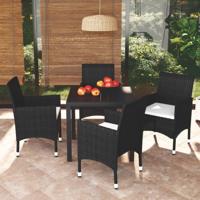 5-delige Tuinset met kussens poly rattan zwart