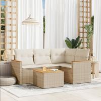 5-delige Loungeset met kussens poly rattan beige