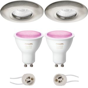 Pragmi Luno Pro - Waterdicht IP65 - Inbouw Rond - Mat Nikkel - Ø82mm - Philips Hue - LED Spot Set GU10 - White and Color Ambiance - Bluetooth