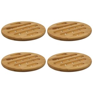 4x Stuks ronde pannen onderzetter bruin 18 cm van bamboe