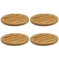 4x Stuks ronde pannen onderzetter bruin 18 cm van bamboe