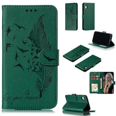Feather patroon Litchi textuur horizontale Flip lederen draagtas met portemonnee & houder & kaartsleuven voor iPhone XR (groen)