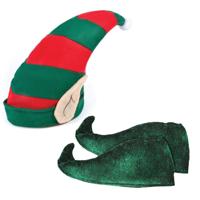Kerst Elfen verkleed set - puntmuts - met oren - volwassenen - met groene schoenen - one size