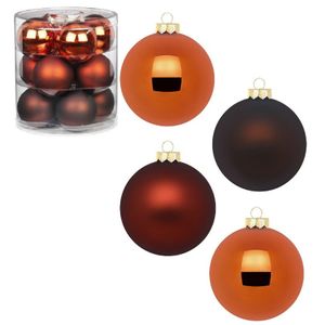 36x stuks glazen kerstballen kastanje bruin 8 cm glans en mat