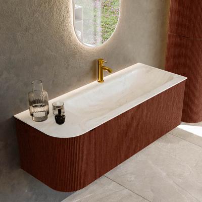 Badmeubel Mondiaz Kurve-Dlux | 125 cm cm | Meubelkleur Ruby | Wastafelkleur Ostra | Solid surface | Wasbak rechter zijde spoelbak | 1 kraangat