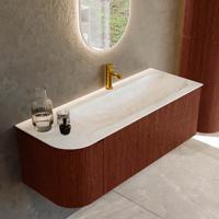 Badmeubel Mondiaz Kurve-Dlux | 125 cm cm | Meubelkleur Ruby | Wastafelkleur Ostra | Solid surface | Wasbak rechter zijde spoelbak | 1 kraangat