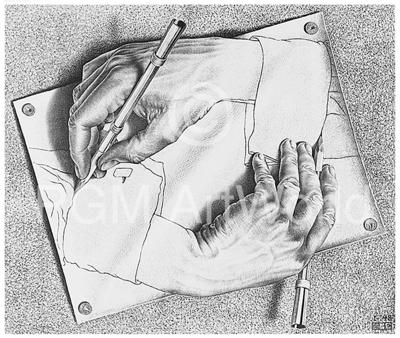 Kunstdruk M. C. Escher - Zeichnen 65x55cm