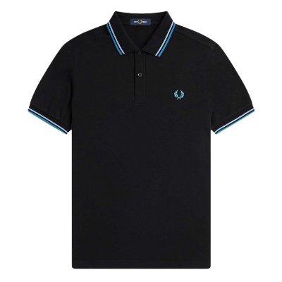 Fred Perry - Twin Tipped Polo Shirt - Black/ Light Smoke/ Ocean Blue
