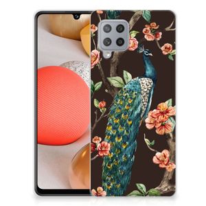 Samsung Galaxy A42 TPU Hoesje Pauw met Bloemen