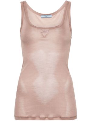 Prada débardeur en soie à plaque logo - Rose