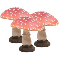 Decoratief Paddenstoel - 3x - Beeldje - 15 cm - Tuin en Huis - Herfstdecoratie - Polyresin - Ornamen