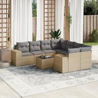 9-delige Loungeset met kussens poly rattan beige