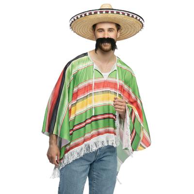 Carnaval verkleed setje - Mexicaanse poncho - Sombrero hoed - en plaksnor - gekleurd - voor heren Carnaval verkleed setje - Mexicaanse poncho - Sombrero hoed - en plaksnor - gekleurd - voor heren