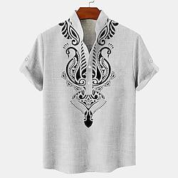 Etnisch Casual Tribal Voor heren linnen overhemd Henley-shirt Dagelijks Feestdagen Zomer Lente Mandarijn Kraag Band Kraag Korte mouw blauw, Beige, Grijs S, M, L 20%linnen20%cellulose60%polyester Lightinthebox