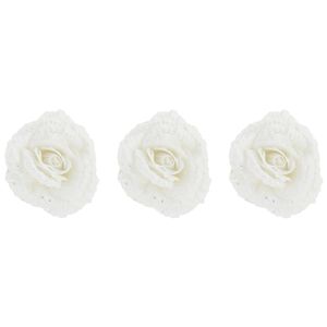 6x stuks decoratie bloemen roos wit glitter op clip 18 cm - Kunstbloemen