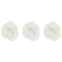 6x stuks decoratie bloemen roos wit glitter op clip 18 cm - Kunstbloemen - thumbnail