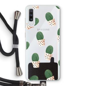Cactusprint roze: Samsung Galaxy A70 Transparant Hoesje met koord