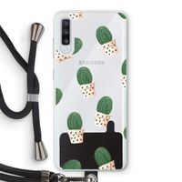 Cactusprint roze: Samsung Galaxy A70 Transparant Hoesje met koord