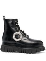 Philipp Plein bottines à plaque logo ornée de cristaux - Noir