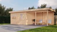 Lugarde Select Modern tuinhuis met overkapping Zutphen 388x300cm + 400cm - Onbehandeld- Plat dak- - Lugarde Select