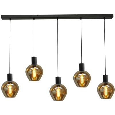 Masterlight Zwarte hanglamp eetkamerBounty 5-lichts rond glas - 2471-05-05-130-5-3