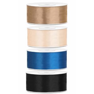 4x rollen satijnlint goud-zwart-wit-blauw 2.5 cm x 25 meter