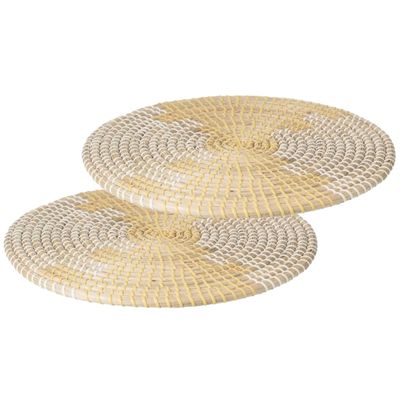 Set van 8x stuks placemats zeegras geel/wit 35 cm