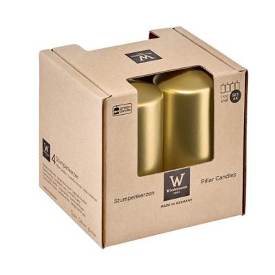 Trend Candles Cilinderkaarsen - 4x - goud - 5 x 10 cm - 18 branduren - geurloos - wax - kaarsen