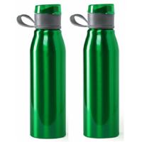 Waterfles / drinkfles / bidon / sportfles - 2x - Aluminium - metallic groen - schroefdop - 700 ml